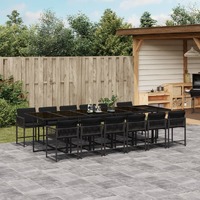  13 Piece Garden Dining Set with Cushions Black Poly Rattan
