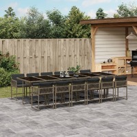  13 Piece Garden Dining Set with Cushions Grey Poly Rattan
