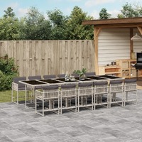  13 Piece Garden Dining Set with Cushions Light Grey Poly Rattan
