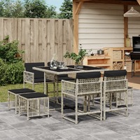  9 Piece Garden Dining Set with Cushions Light Grey Poly Rattan
