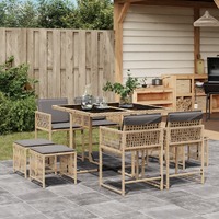  9 Piece Garden Dining Set with Cushions Mix Beige Poly Rattan
