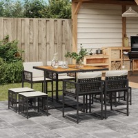  9 Piece Garden Dining Set with Cushions Black Poly Rattan
