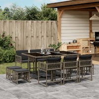  11 Piece Garden Dining Set with Cushions Grey Poly Rattan