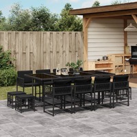  13 Piece Garden Dining Set with Cushions Black Poly Rattan