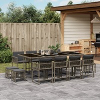  13 Piece Garden Dining Set with Cushions Grey Poly Rattan