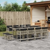  13 Piece Garden Dining Set with Cushions Light Grey Poly Rattan