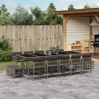  15 Piece Garden Dining Set with Cushions Grey Poly Rattan