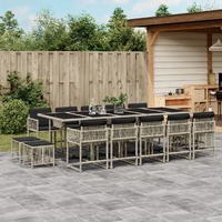  15 Piece Garden Dining Set with Cushions Light Grey Poly Rattan