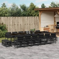  17 Piece Garden Dining Set with Cushions Black Poly Rattan