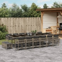  17 Piece Garden Dining Set with Cushions Grey Poly Rattan