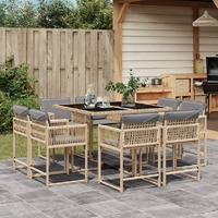 9 Piece Garden Dining Set with Cushions Mix Beige Poly Rattan
