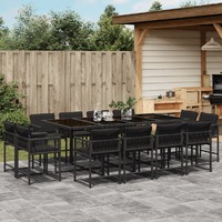  13 Piece Garden Dining Set with Cushions Black Poly Rattan