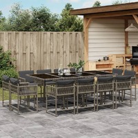  13 Piece Garden Dining Set with Cushions Grey Poly Rattan