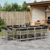  13 Piece Garden Dining Set with Cushions Light Grey Poly Rattan