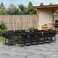  15 Piece Garden Dining Set with Cushions Black Poly Rattan