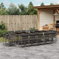  15 Piece Garden Dining Set with Cushions Grey Poly Rattan