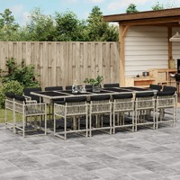  15 Piece Garden Dining Set with Cushions Light Grey Poly Rattan