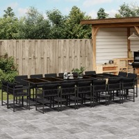  17 Piece Garden Dining Set with Cushions Black Poly Rattan