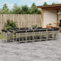  17 Piece Garden Dining Set with Cushions Light Grey Poly Rattan