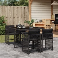  5 Piece Garden Dining Set with Cushions Black Poly Rattan