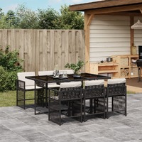  7 Piece Garden Dining Set with Cushions Black Poly Rattan
