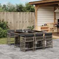  7 Piece Garden Dining Set with Cushions Grey Poly Rattan