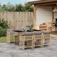  7 Piece Garden Dining Set with Cushions Mix Beige Poly Rattan