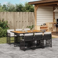  7 Piece Garden Dining Set with Cushions Black Poly Rattan
