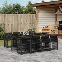  9 Piece Garden Dining Set with Cushions Black Poly Rattan