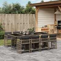  9 Piece Garden Dining Set with Cushions Grey Poly Rattan