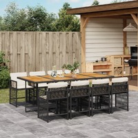  9 Piece Garden Dining Set with Cushions Black Poly Rattan