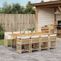  9 Piece Garden Dining Set with Cushions Beige Poly Rattan