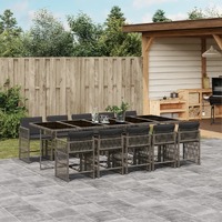  11 Piece Garden Dining Set with Cushions Grey Poly Rattan