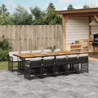  11 Piece Garden Dining Set with Cushions Black Poly Rattan