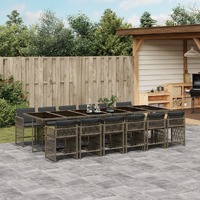  13 Piece Garden Dining Set with Cushions Grey Poly Rattan