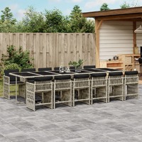  13 Piece Garden Dining Set with Cushions Light Grey Poly Rattan