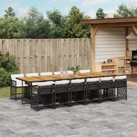  13 Piece Garden Dining Set with Cushions Black Poly Rattan