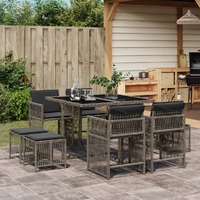  9 Piece Garden Dining Set with Cushions Grey Poly Rattan