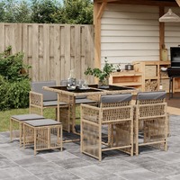  9 Piece Garden Dining Set with Cushions Mix Beige Poly Rattan