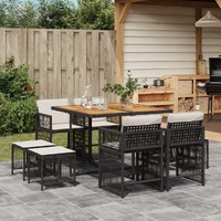  9 Piece Garden Dining Set with Cushions Black Poly Rattan