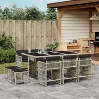  11 Piece Garden Dining Set with Cushions Light Grey Poly Rattan
