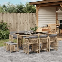  11 Piece Garden Dining Set with Cushions Mix Beige Poly Rattan