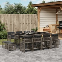  13 Piece Garden Dining Set with Cushions Grey Poly Rattan