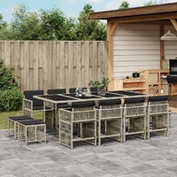  13 Piece Garden Dining Set with Cushions Light Grey Poly Rattan