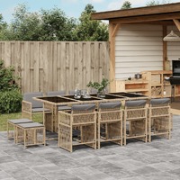  13 Piece Garden Dining Set with Cushions Mix Beige Poly Rattan