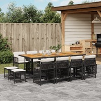  13 Piece Garden Dining Set with Cushions Black Poly Rattan