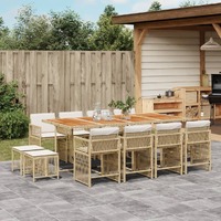  13 Piece Garden Dining Set with Cushions Beige Poly Rattan