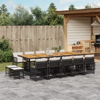  15 Piece Garden Dining Set with Cushions Black Poly Rattan