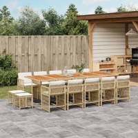  15 Piece Garden Dining Set with Cushions Beige Poly Rattan