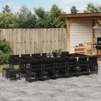  17 Piece Garden Dining Set with Cushions Black Poly Rattan